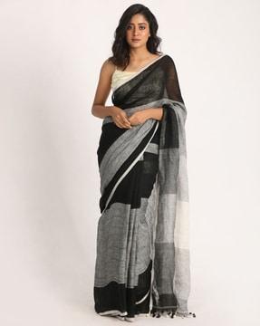 handloom-linen-saree-with-tassels