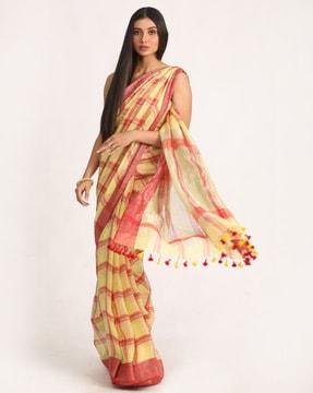handloom-checked-linen-saree