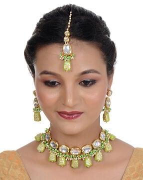 Gold-Plated Stone-Studded Necklace & Earings Set