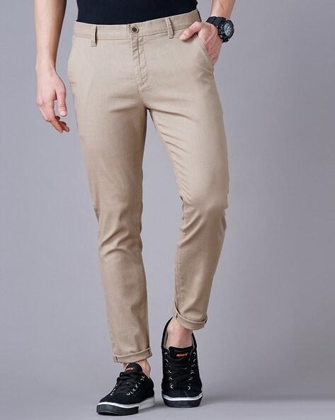Slim Fit Flat-Front Trousers with Insert Pockets
