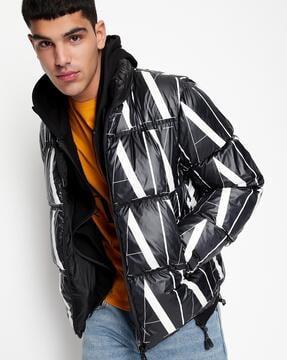 All-Over Logo Print Zip-Up Puffer Down Jacket