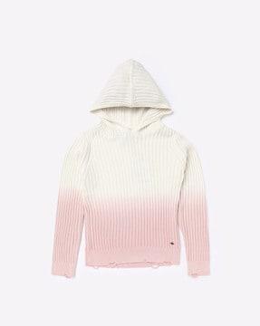 Ombre-Dyed Ribbed Hoodie