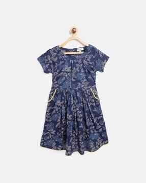 Floral Print A-line Dress with Insert Pockets