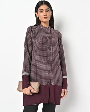 Checked Longline Cardigan with Insert Pockets
