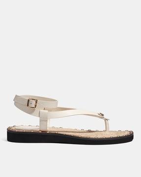 V-strap Sandals with Buckle Closure