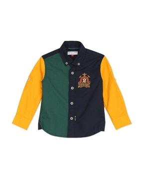 Colourblock Shirt with Embroidered Logo