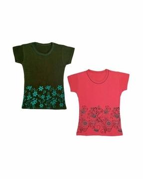 Pack of 2 Floral Print Round- Neck T-shirt