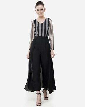V-neck Jumpsuit with Overlapping Panel