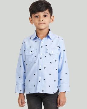 Mickey Mouse Print Shirt with Patch Pockets