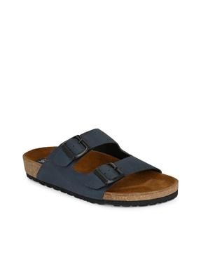 Double-Strap Slip-On Sandals with Buckle Closure