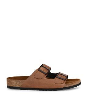 Double-Strap Slip-On Sandals with Buckle Closure