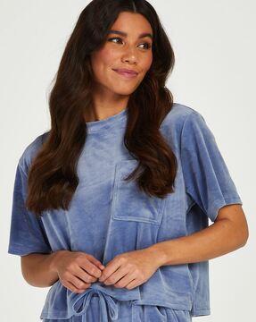 Velour Top with Patch Pocket