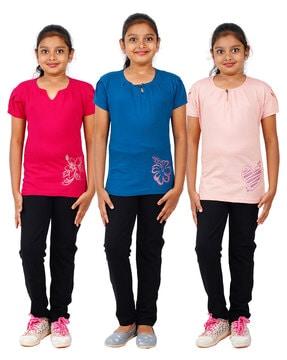 Pack of 3 Printed Round-Neck Tops