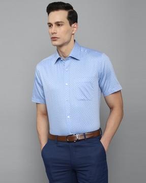 Micro Print Cotton Shirt with Patch Pocket