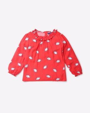 Dog Happy Face Print Top with Ruffle Accent