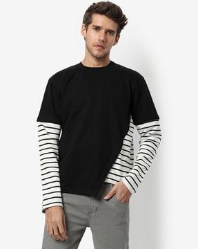 Striped High-Low Sweatshirt