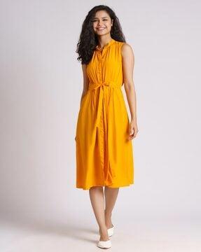 Fit & Flare Dress With Tie-Up Waist