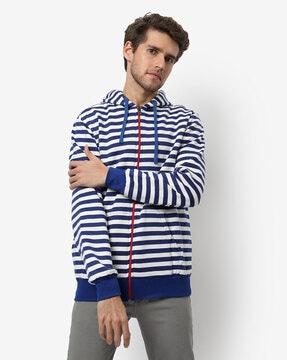 Striped Hoodie with Zip Front Closure