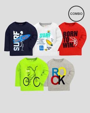 Pack of 5 Typographic Print Crew-Neck T-shirts