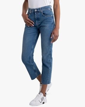 MAIJKE Cropped Straight Fit Rose Label High Rise Jeans