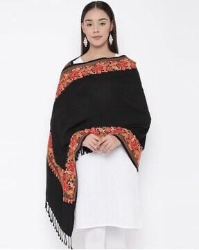 Floral Embroidered Stole with Tassels