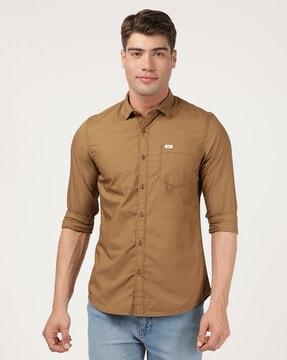 Brand Print Shirt with Patch Pocket