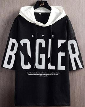 Typographic Print Hooded T-shirt