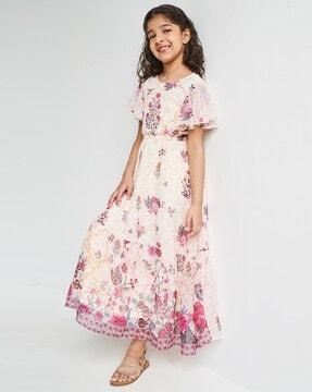 Floral Print Gown with Butterfly Sleeves