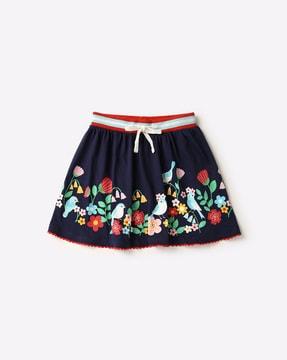 Floral Print Skirt with Drawstring Waist