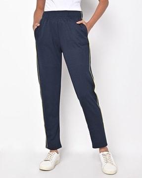 Women Straight Track Pants with Side Piping