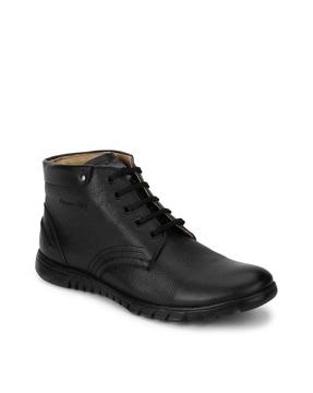 Genuine Leather High-Top Lace-Up Casual Shoes