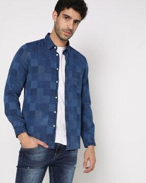 slim-fit-checked-shirt-with-patch-pocket