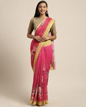 Floral Print Saree with Attached Blouse Piece