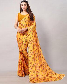 Floral Print Saree with Attached Blouse Piece