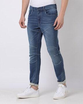 Panelled Mid-Wash Skinny Fit Jeans