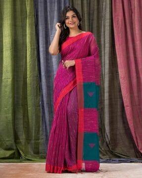 Contrast Border Handloomed Saree with Blouse Piece