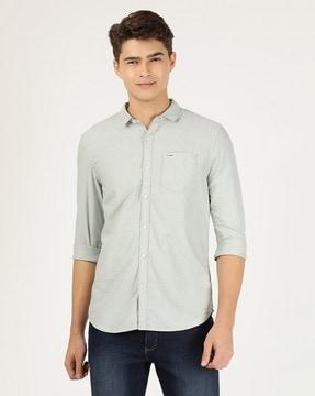 Cut-Away Collar Shirt with Patch Pocket