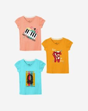 Pack of 3 Graphic Print V-neck T-shirts