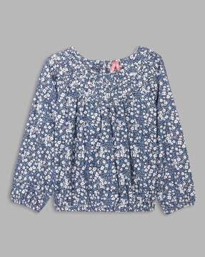Floral Print Top with Puff Sleeves