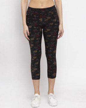 Floral Print Jeggings with Patch Pockets