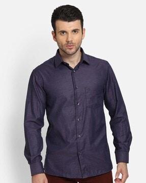 Textured Cotton Shirt with Patch Pocket