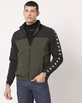 Colourblock Slim Fit Jacket with Zip Pockets