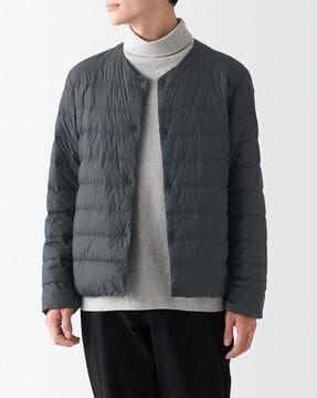 nylon-light-weight-pocketable-collarless-button-down-jacket
