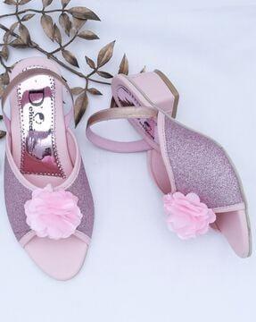 Shimmery Slingback Sandals with Floral Applique