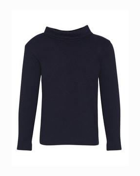 High-Neck Pullover with Ribbed Hem