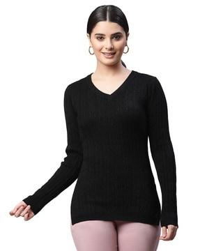 Cable-Knit V-Neck Pullover