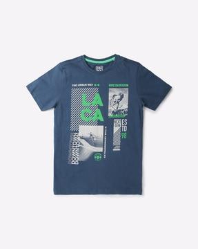 LA CA Graphic Print Round-Neck T-Shirt