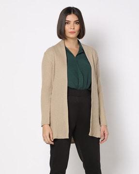 Ribbed Front-Open Cardigan