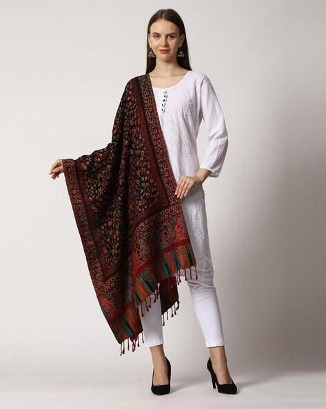Floral Print Stole with Tassels