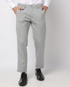 Flat-Front Slim Fit Structured Trousers